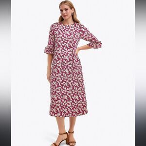 NWOT Draper James Crewneck Midi Dress in Hammered Satin Large